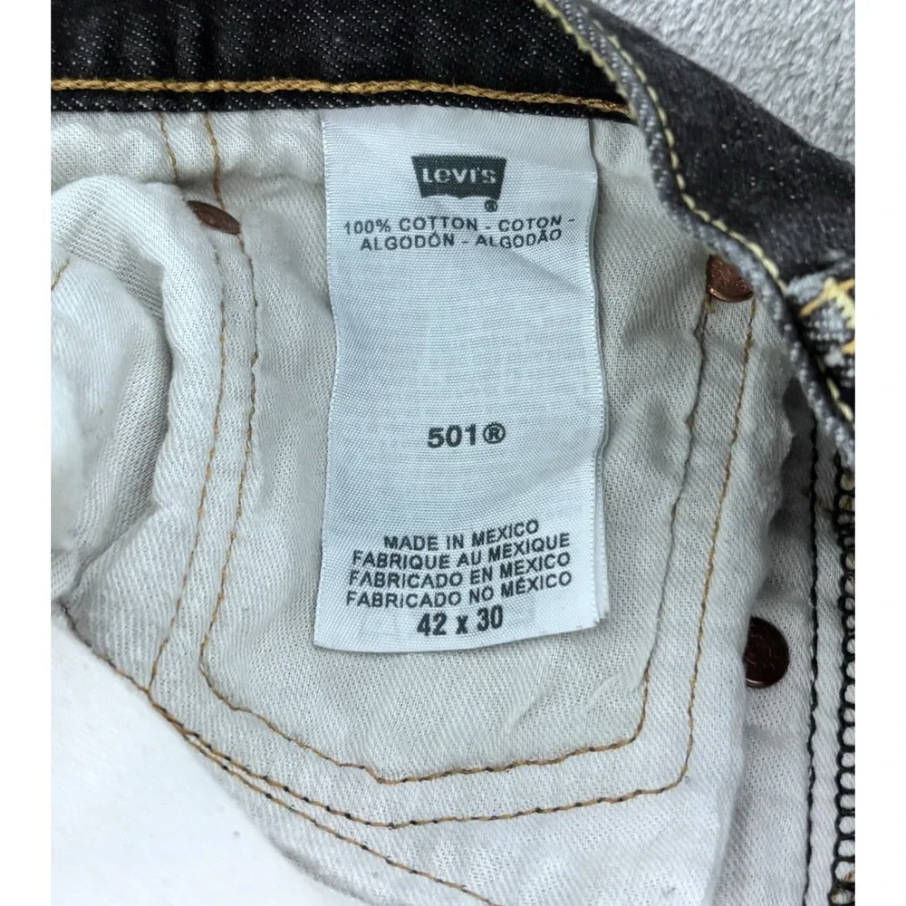 Levi's 501 Mens Black Button Fly Jeans Made in Mexico W42 L30 Actual (40x24) - Picture 7 of 14